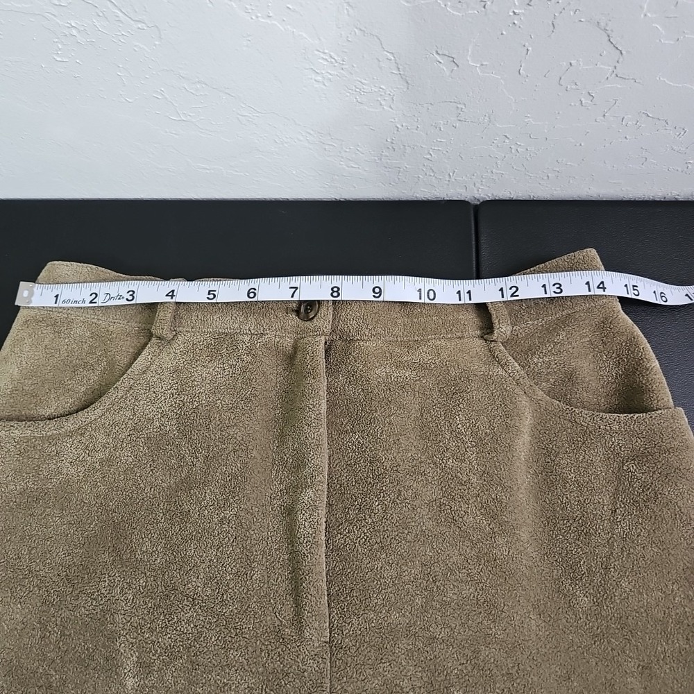 Vtg Faux Suede Women's Pants Olive Green Sz 6 Button Boho Minimalist Microfiber - Picture 7 of 10